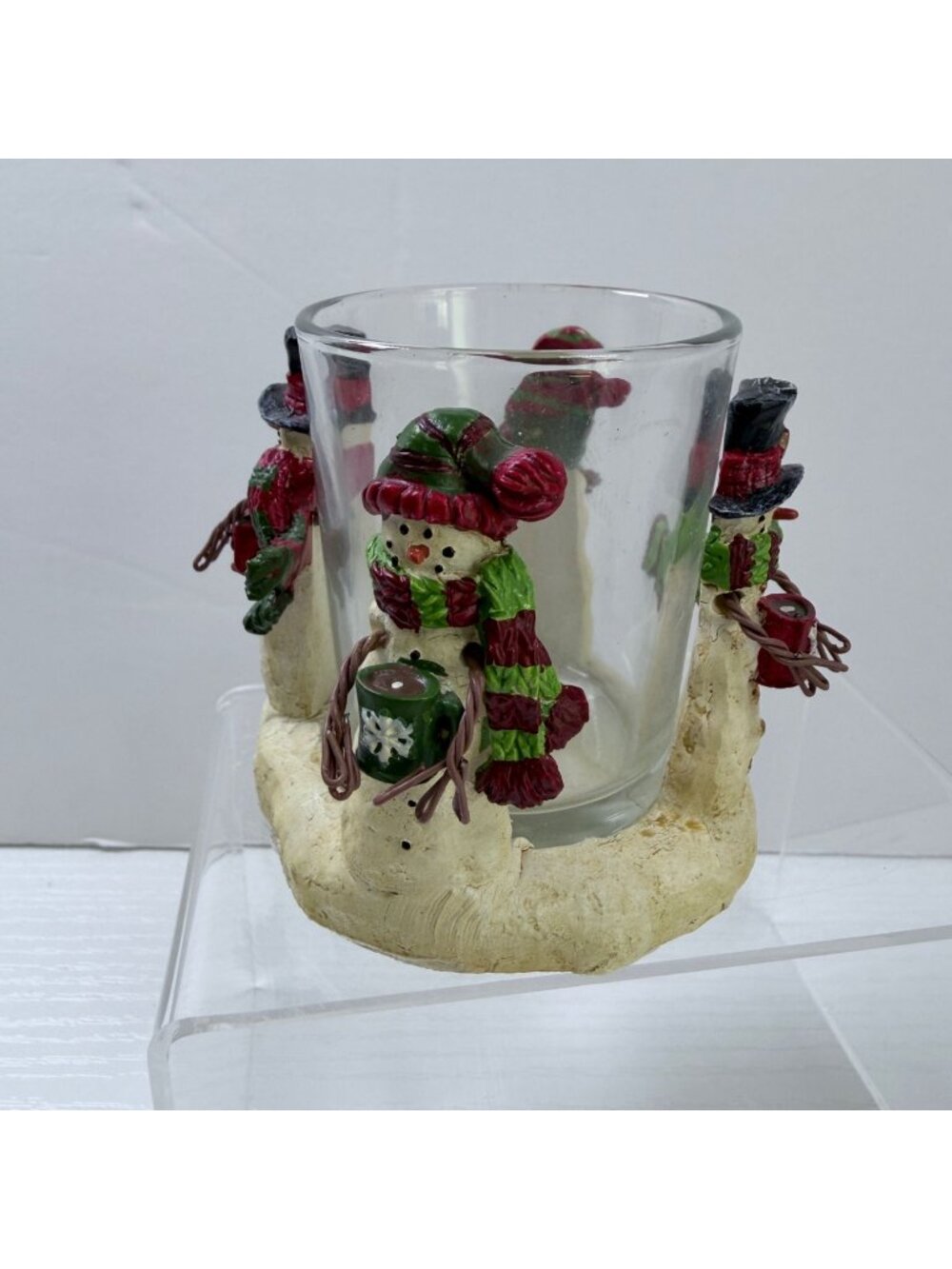 Yankee Candle Winter Snowman Circle Glass Holder Retired Christmas Holiday